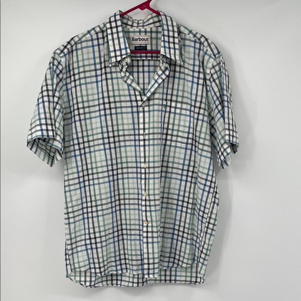 Barbour Men's Casual Plaid Shirt Green and Blue Regular Fit Size Large